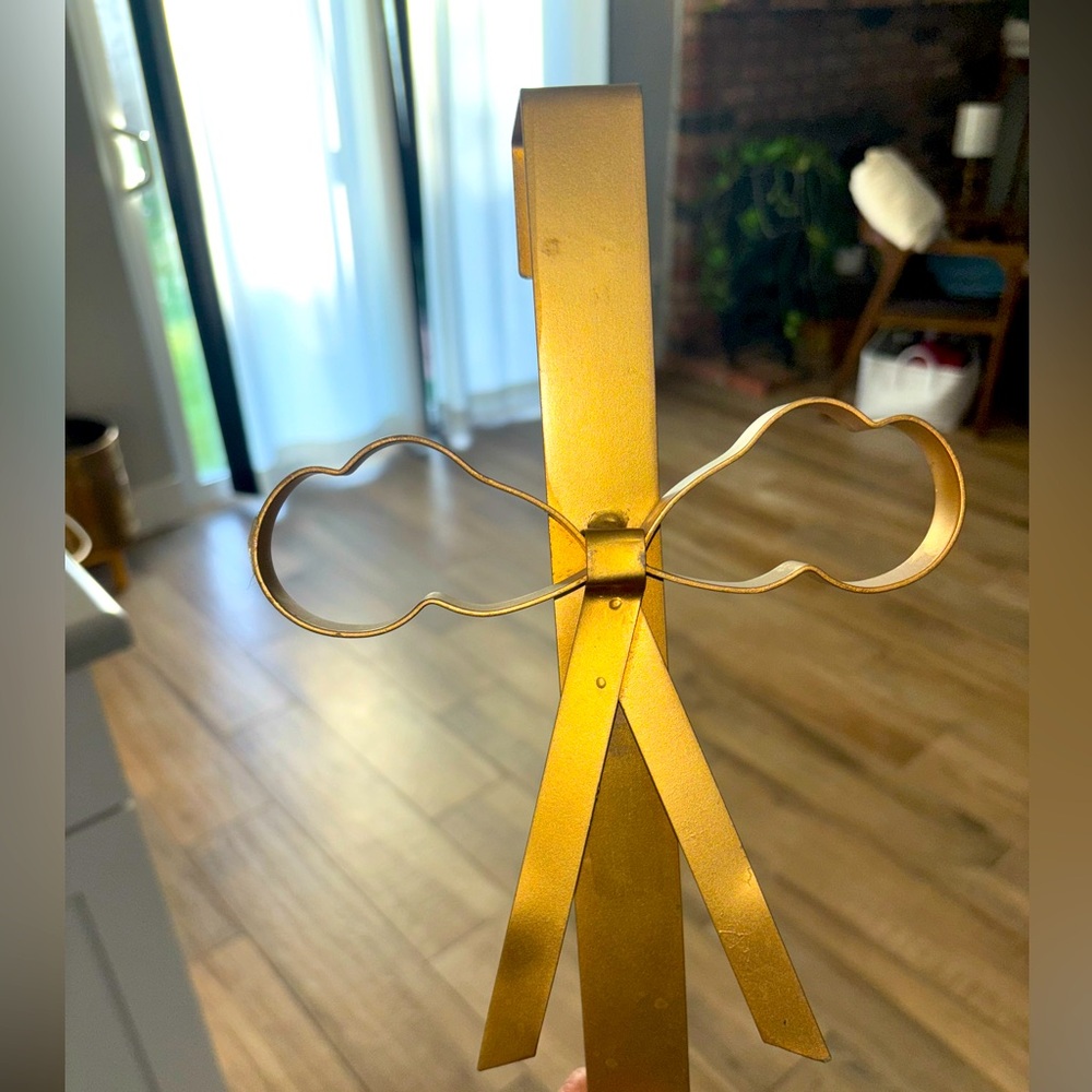 Vintage Gold Bow Hanging over Door/curtain rod folding Christmas Card Holder
